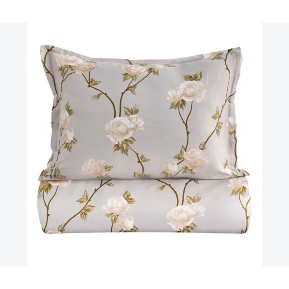 Melange Home Alabaster Rose 400TC Cotton Duvet Set Full Queen Ivory 3pc